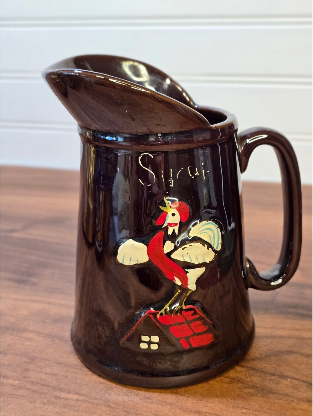 Vintage Ceramic Syrup Pitcher with Rooster Design